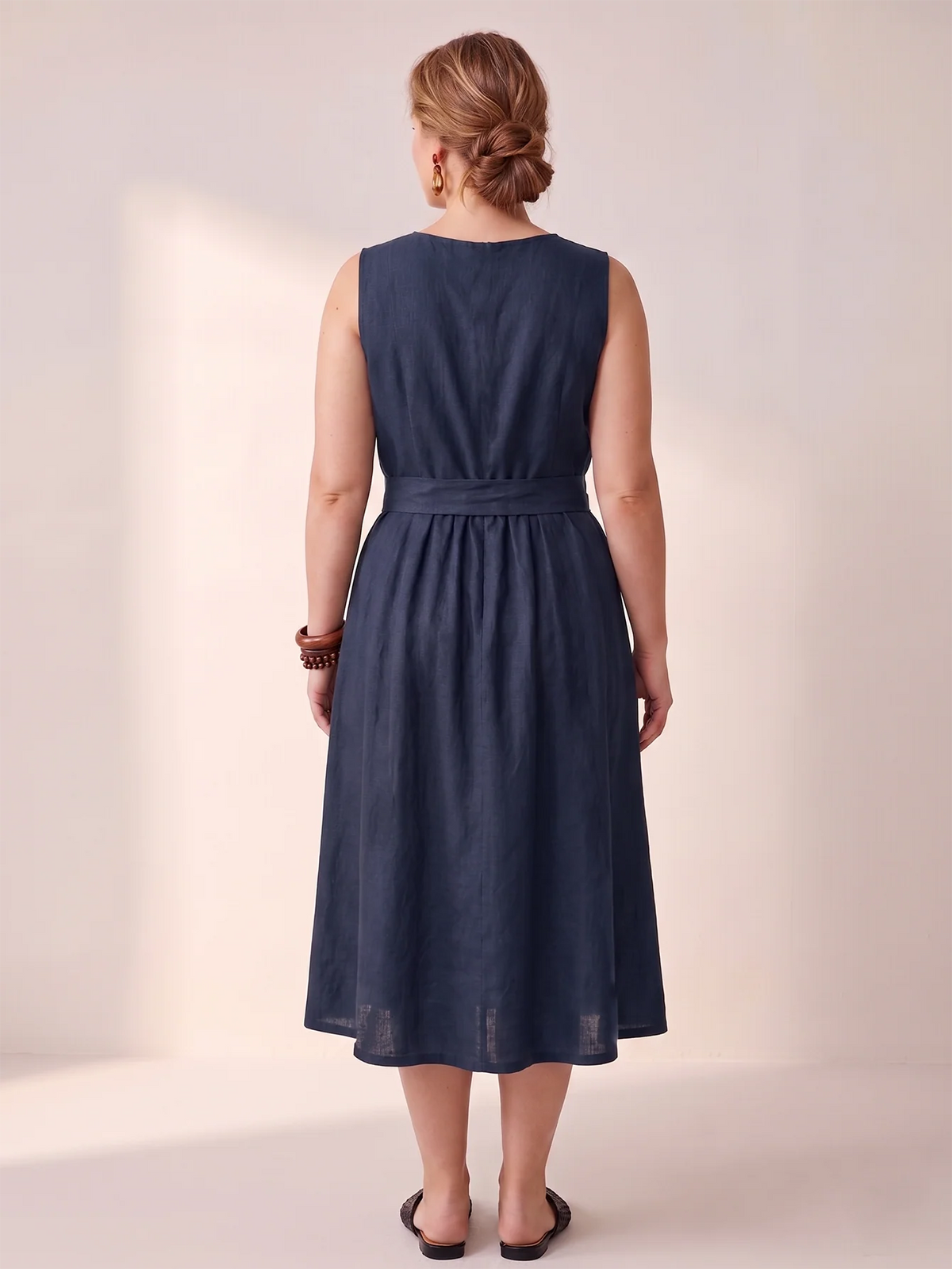 Larui Plus-Size Women's Reversible Open-Front Tie-Up Apron-Style Linen Dress