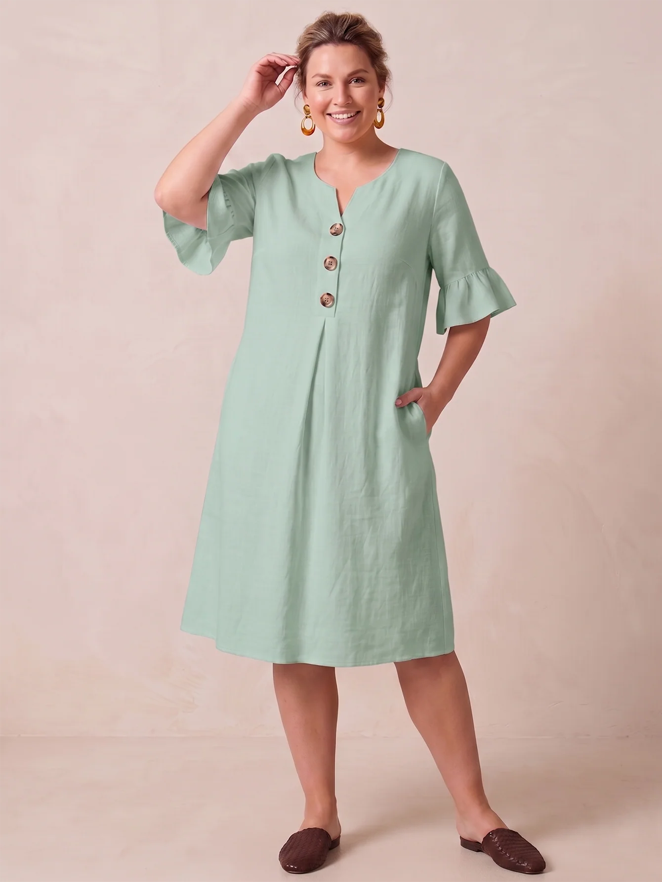 Larui Plus-Size Women's Elegant Casual Pocket Dress