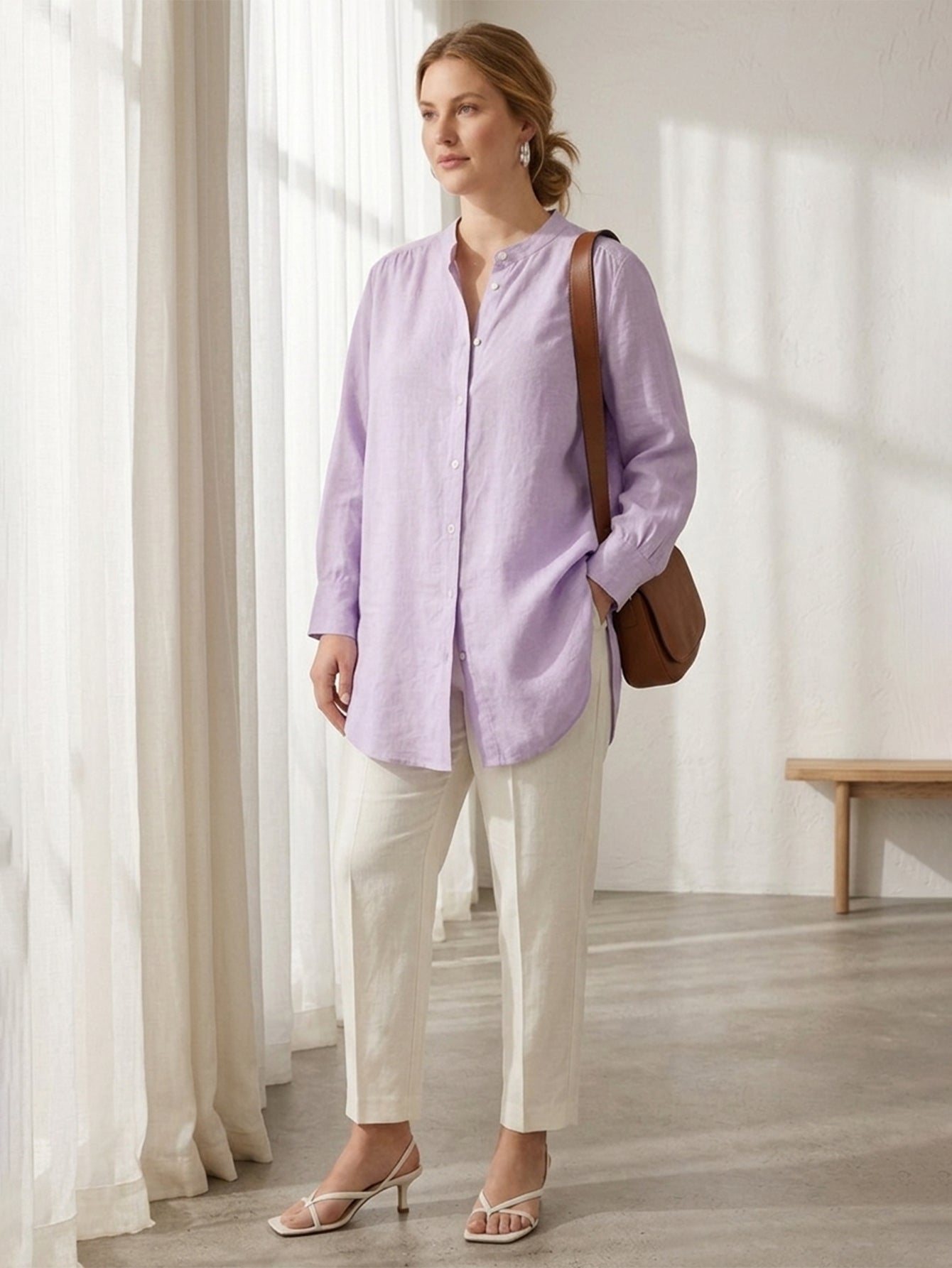 Larui Plus Size Elegant Long Linen Shirt