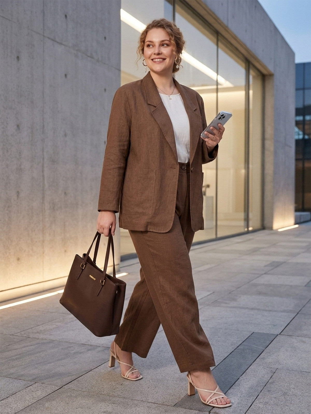 Larui Plus Size Women's Linen Long Sleeves Pocket Blazer