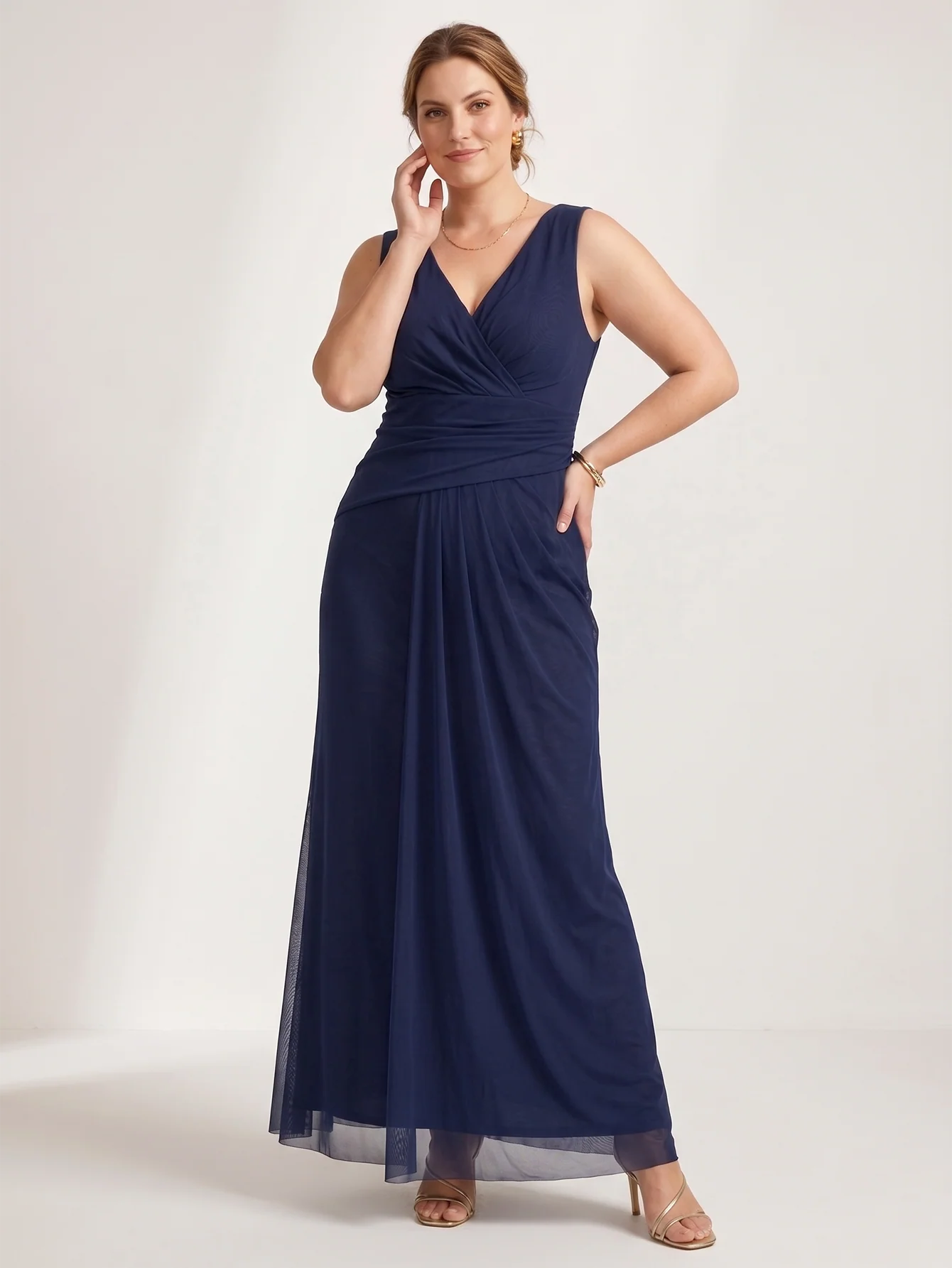 Larui Plus Size Evening Dress with Mesh Stretch Fit and Pleats