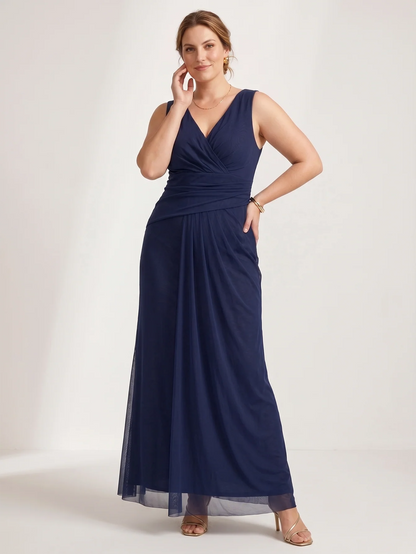 Larui Plus Size Evening Dress with Mesh Stretch Fit and Pleats