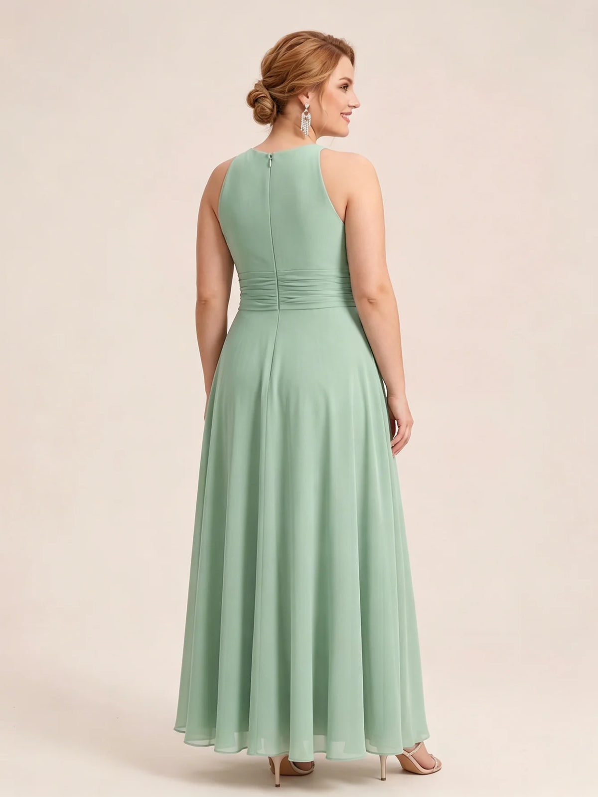 Larui Plus Size Elegant Pleated Chiffon Dress