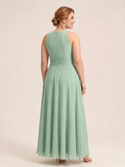 Larui Plus Size Elegant Pleated Chiffon Dress