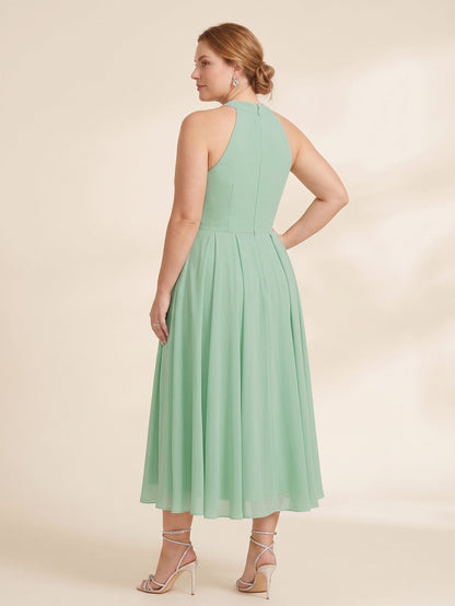 Larui Plus Size Women's Halter Neck Chiffon Dress