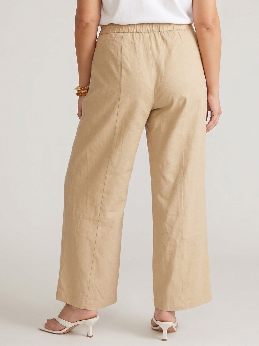 Larui Plus Size Women's ButtonDown Wide-Le-g Linen Pants