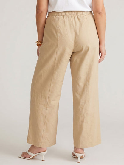 Larui Plus Size Women's Button-Down Wide-Leg Linen  Pants