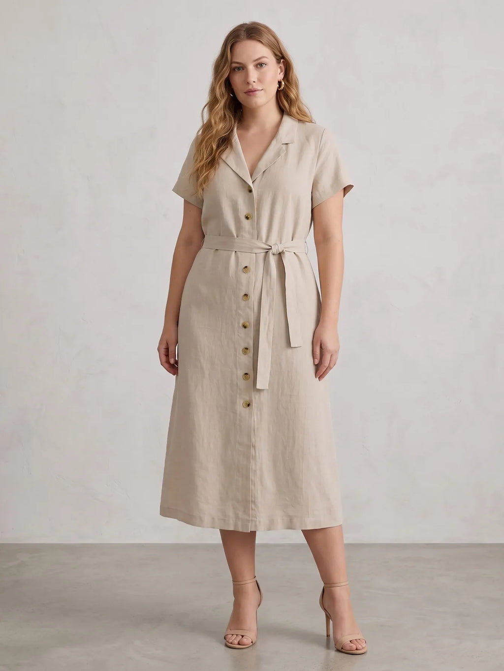 Larui Plus Size Women's Linen Dress With Belted