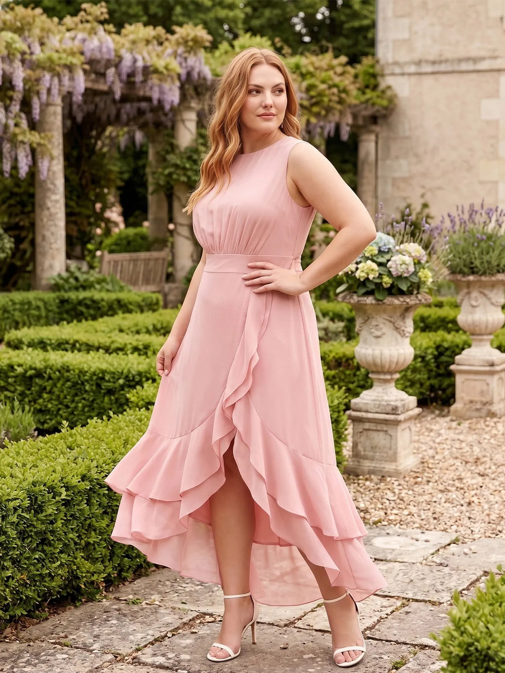 Larui Plus Size Women‘s Chiffon Ruffles Dress