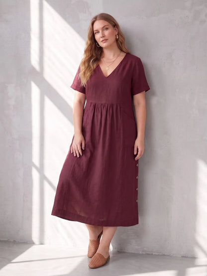 Larui Plus Size Women's Linen Pocket Dress