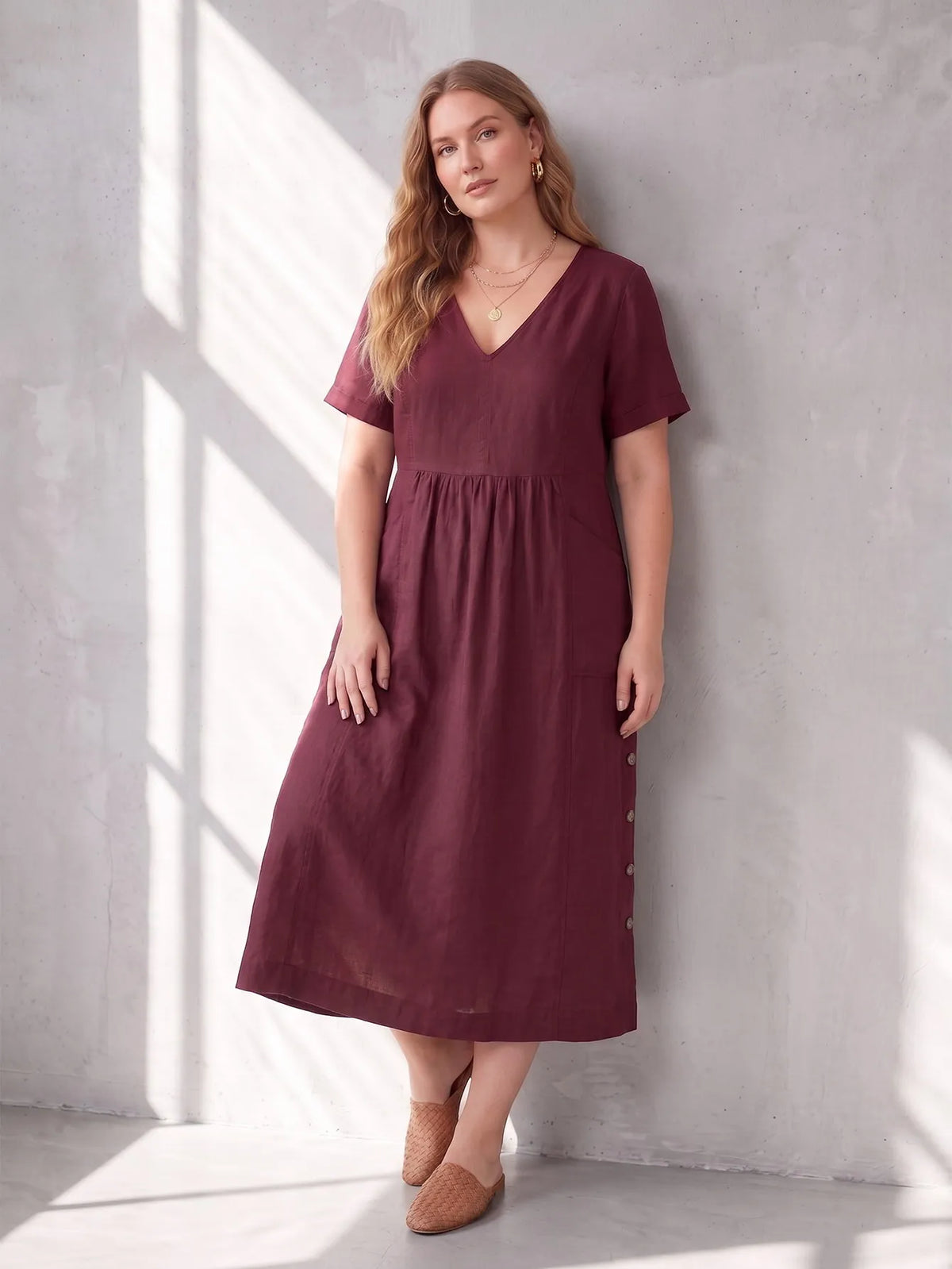 Larui Plus Size Women's Linen Pocket Dress