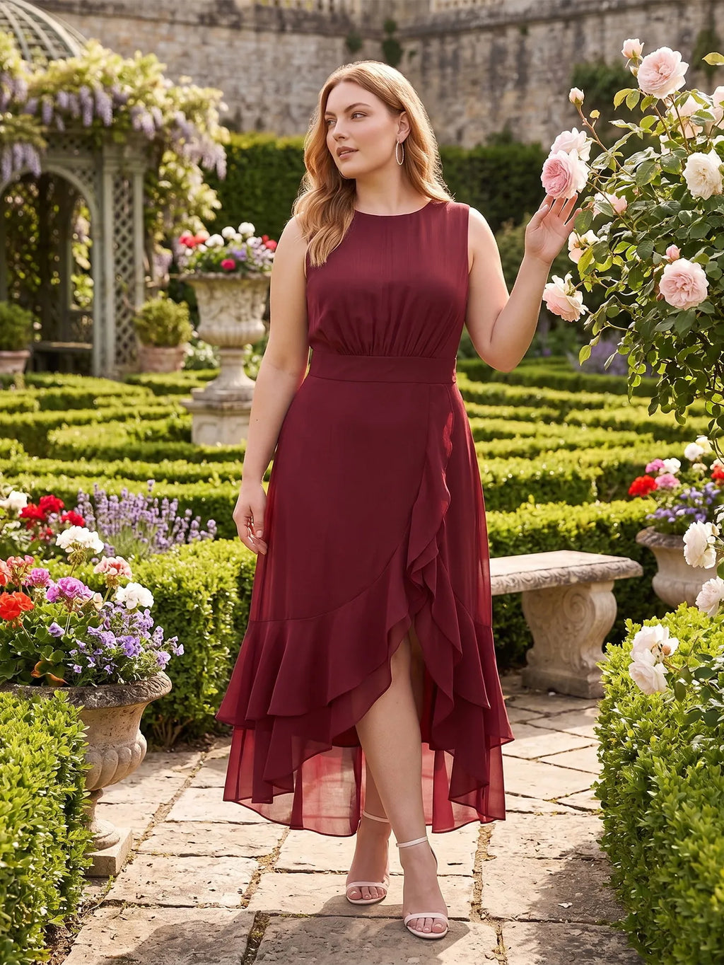 Larui Plus Size Women‘s Chiffon Ruffles Dress