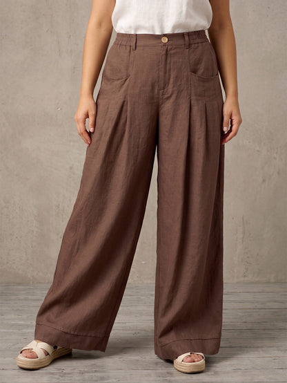 Larui Plus Size Women's Linen Pocket Full Length Pants