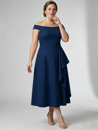 Larui Plus Size Women's Off-Shoulder Elegant Linen  Dress