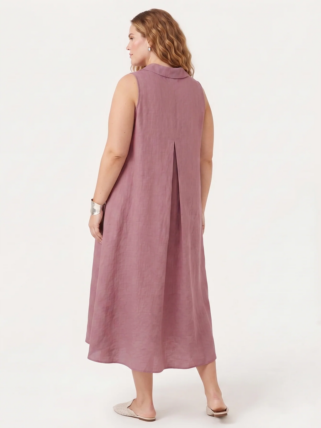 Larui Plus Size Women's Vacation Linen A-Line Dress With Pleats