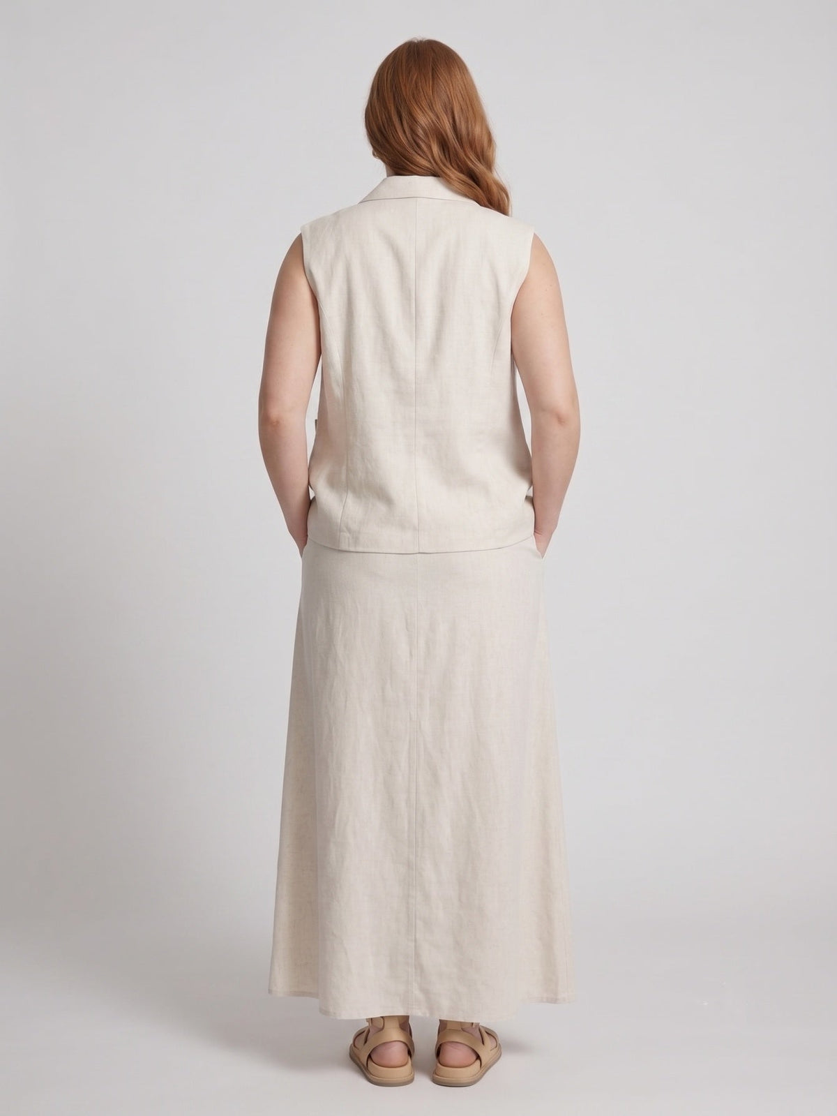 Larui Plus Size Women's LinenSkirt Set (With Asymmetric Hem Tank Top)