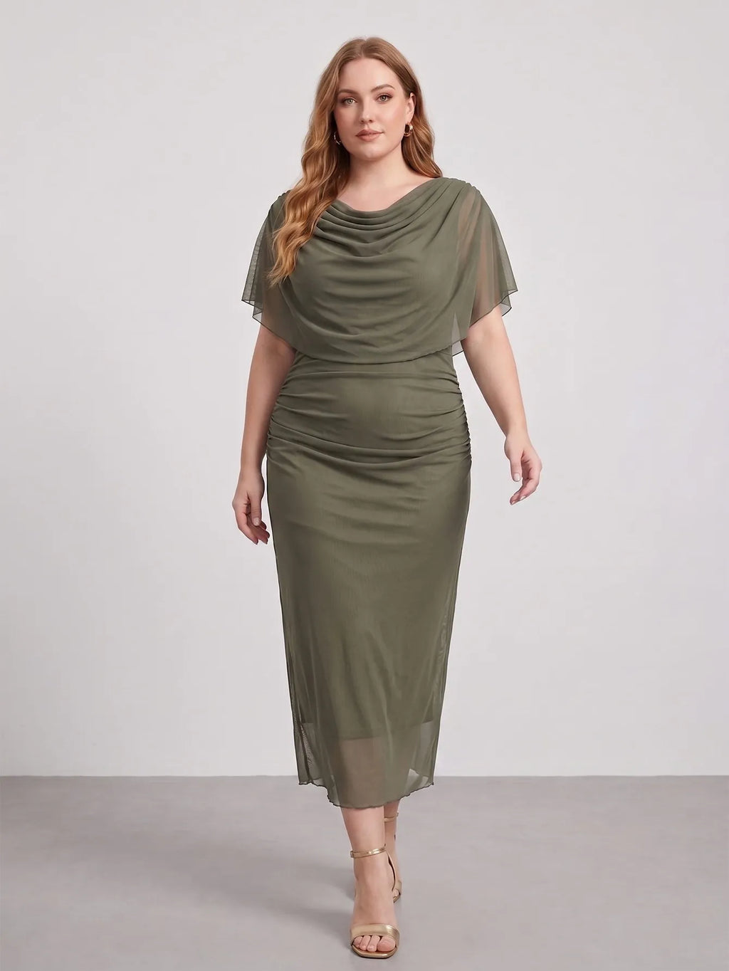 Larui Plus Size Mesh Bodycon Midi Dress