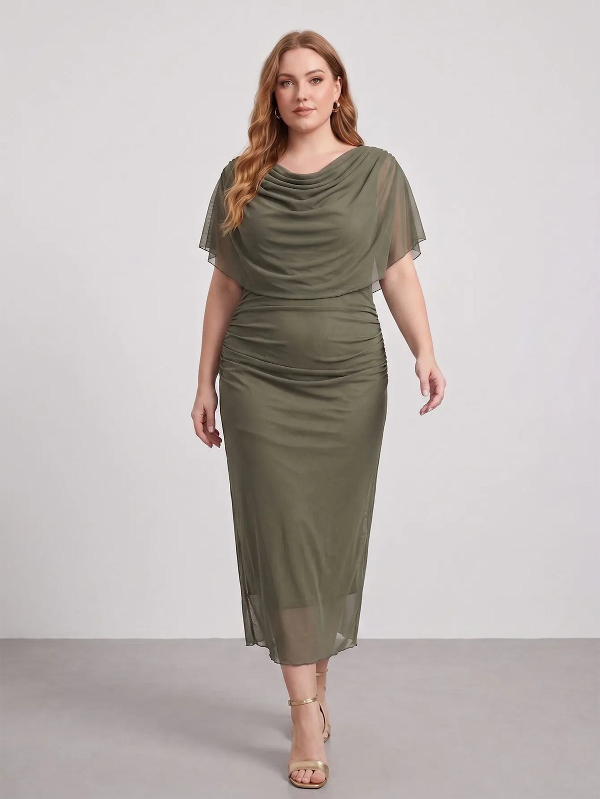 Larui Plus Size Mesh Bodycon Midi Dress