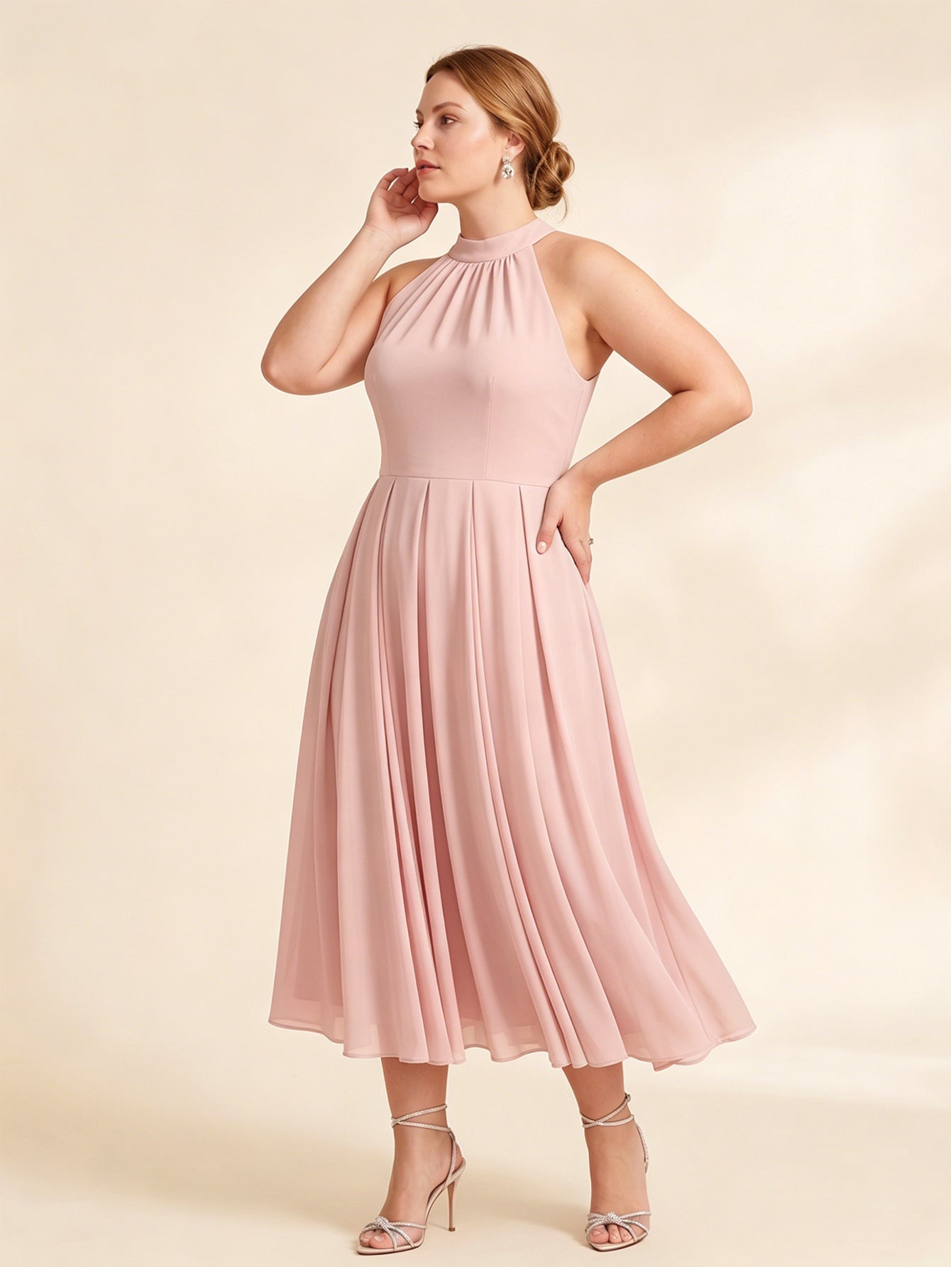 Larui Plus Size Women's Halter Neck Chiffon Dress
