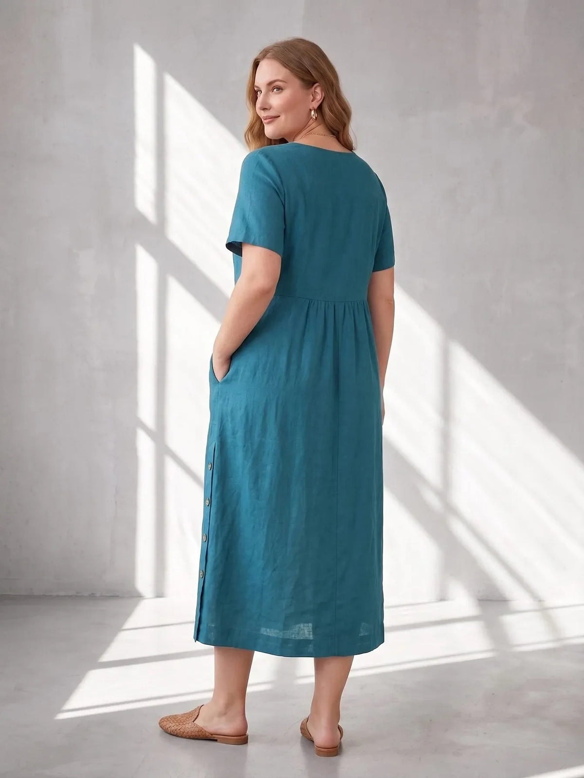 Larui Plus Size Women's Linen Pocket Dress