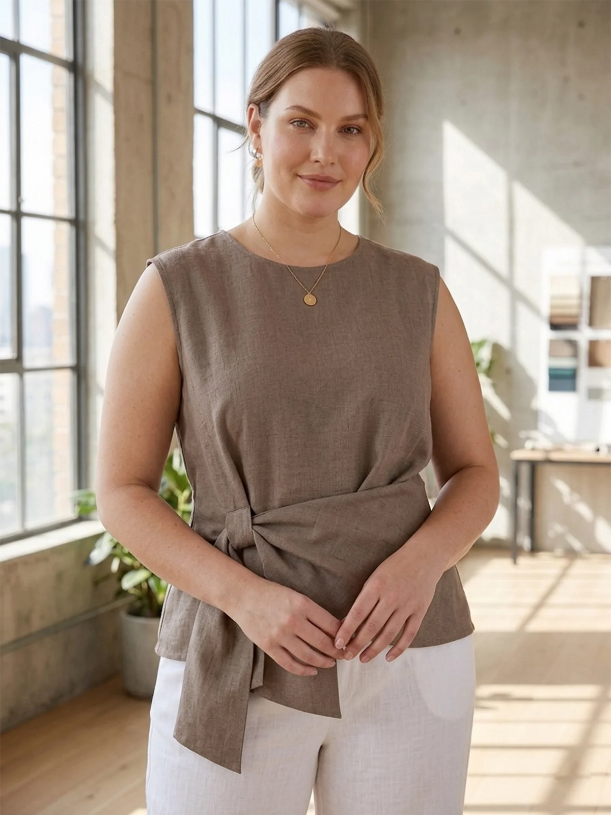 Larui Plus Size Women's Linen Irregular Hem Vest Top