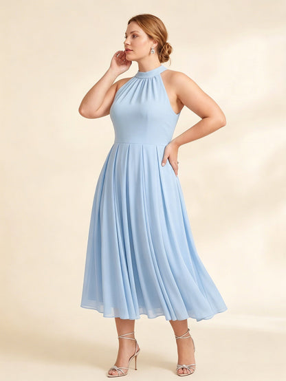 Larui Plus Size Women's Halter Neck Chiffon Dress