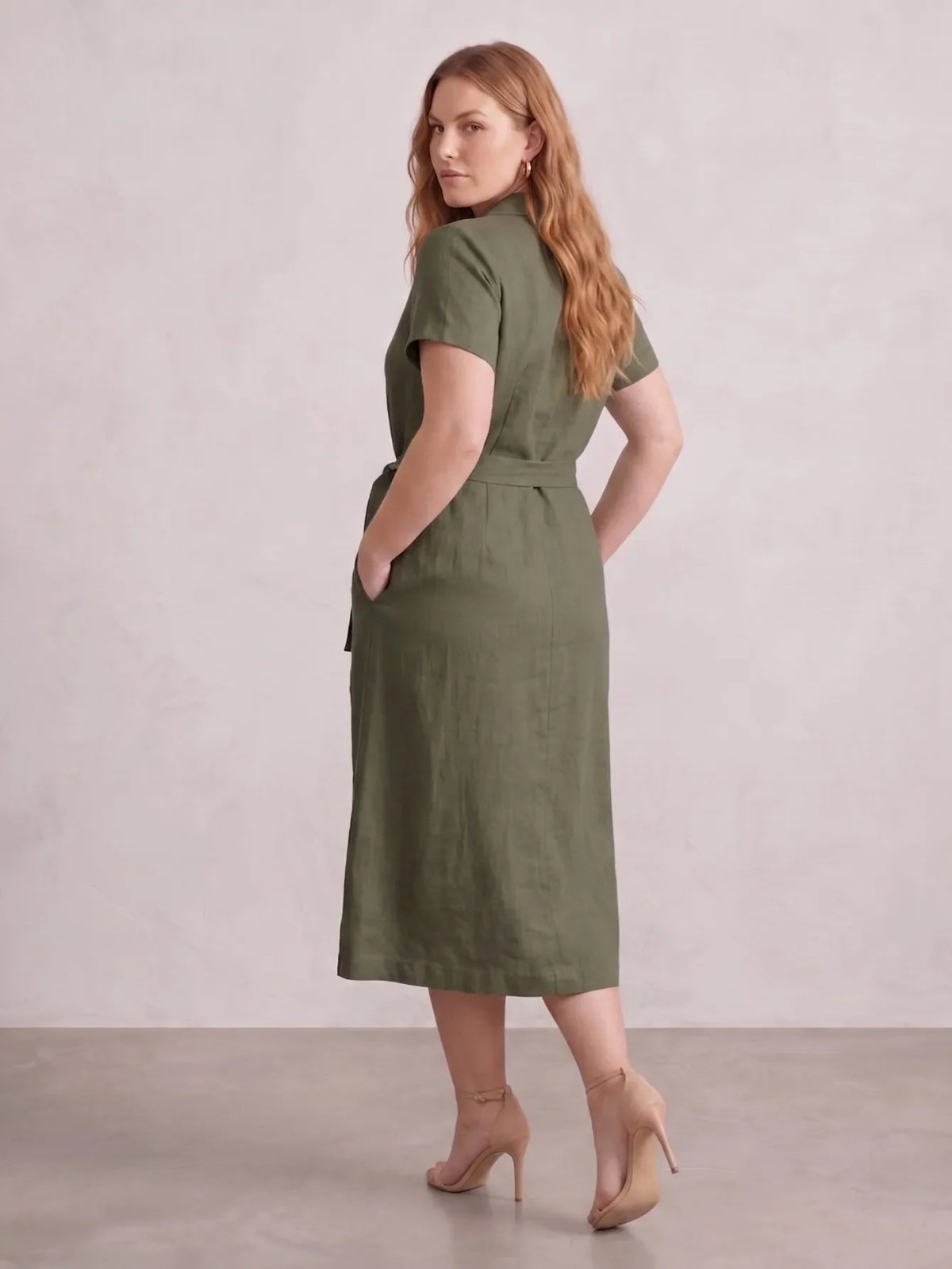Larui Plus Size Women's Linen Dress With Belted