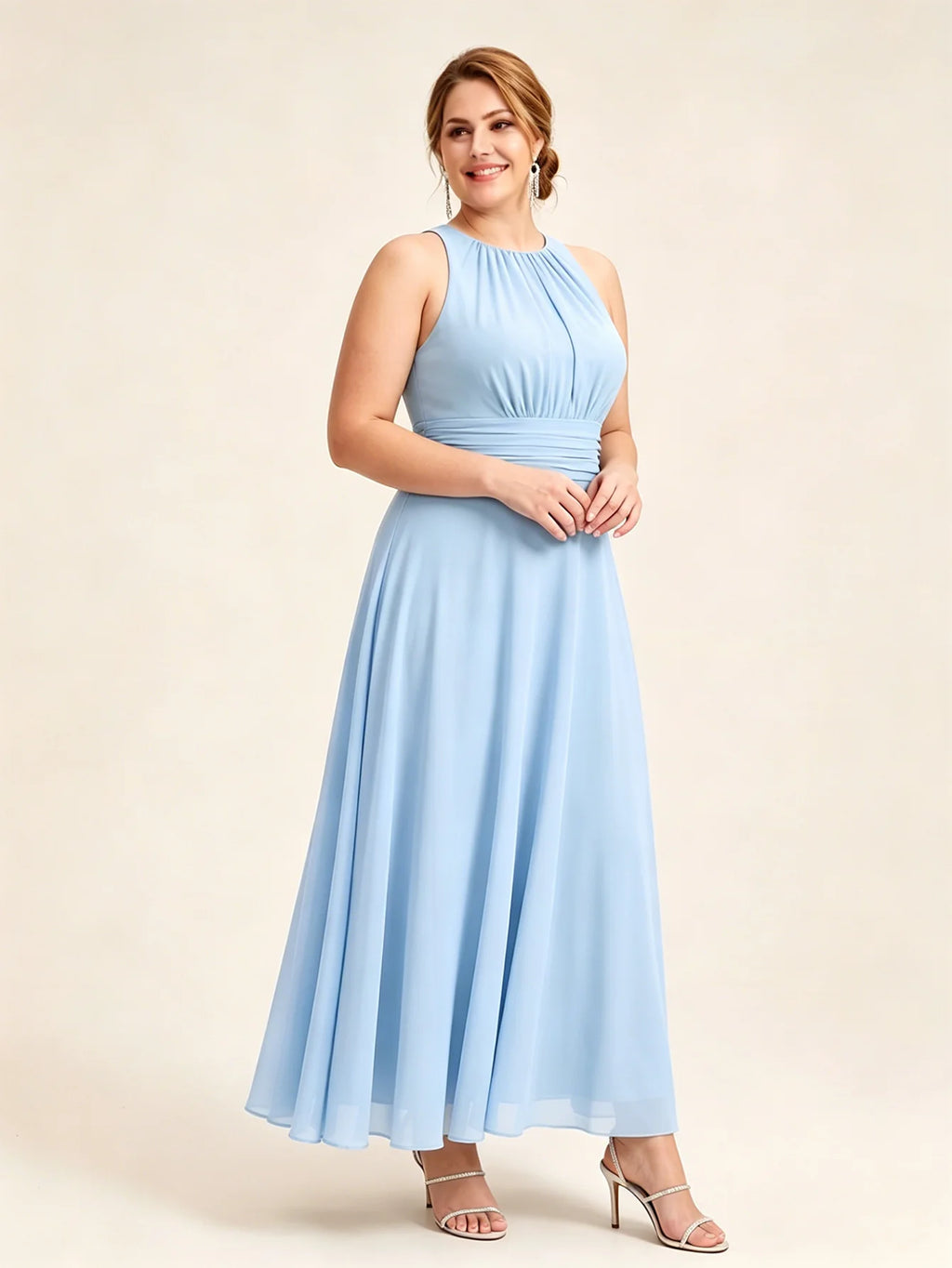 Larui Plus Size Elegant Pleated Chiffon Dress