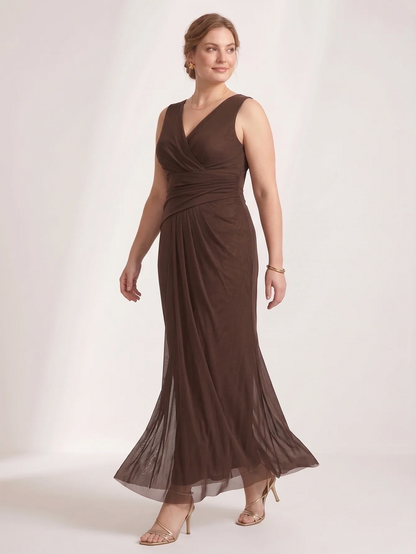 Larui Plus Size Evening Dress with Mesh Stretch Fit and Pleats