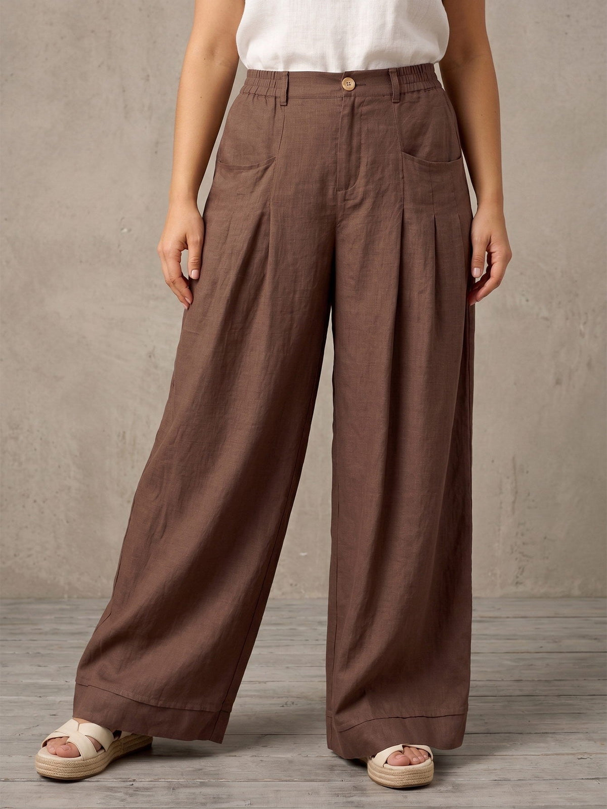 Larui Plus Size Women's Linen Pocket Full Length Pants