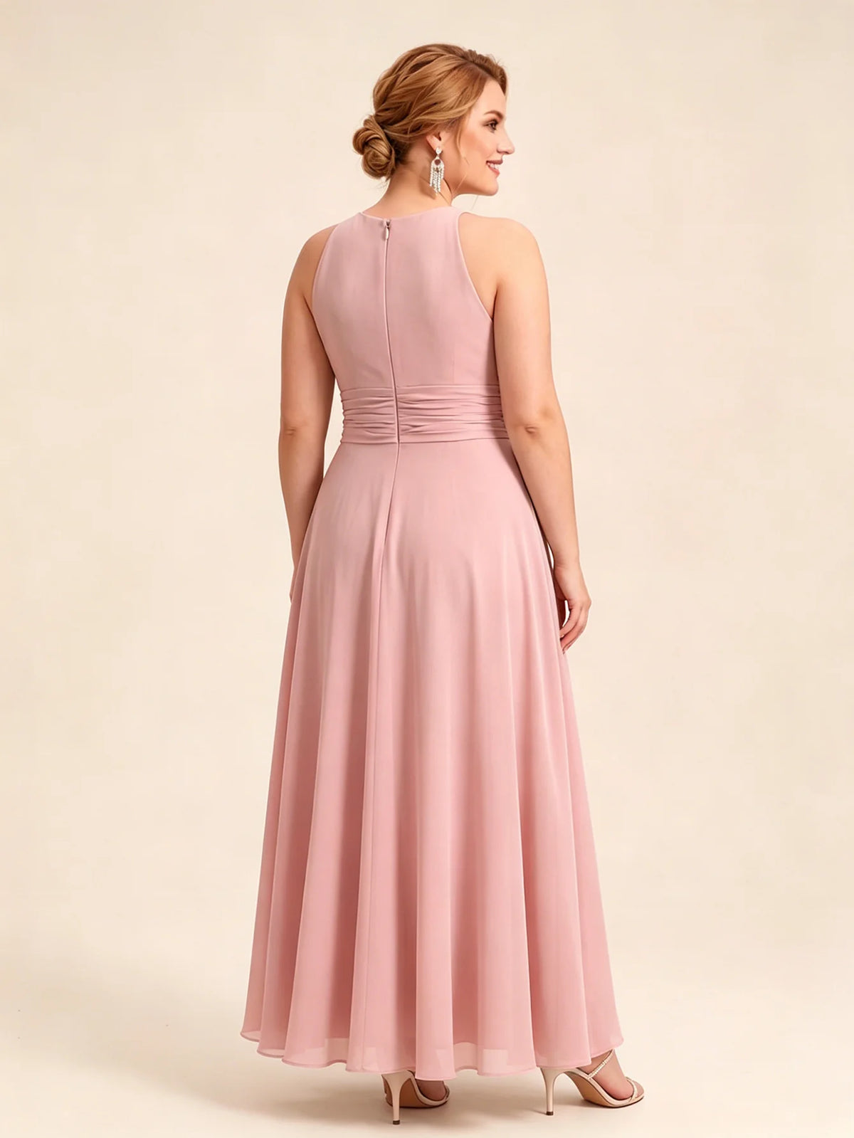 Larui Plus Size Elegant Pleated Chiffon Dress