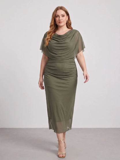 Larui Plus Size Mesh Bodycon Midi Dress