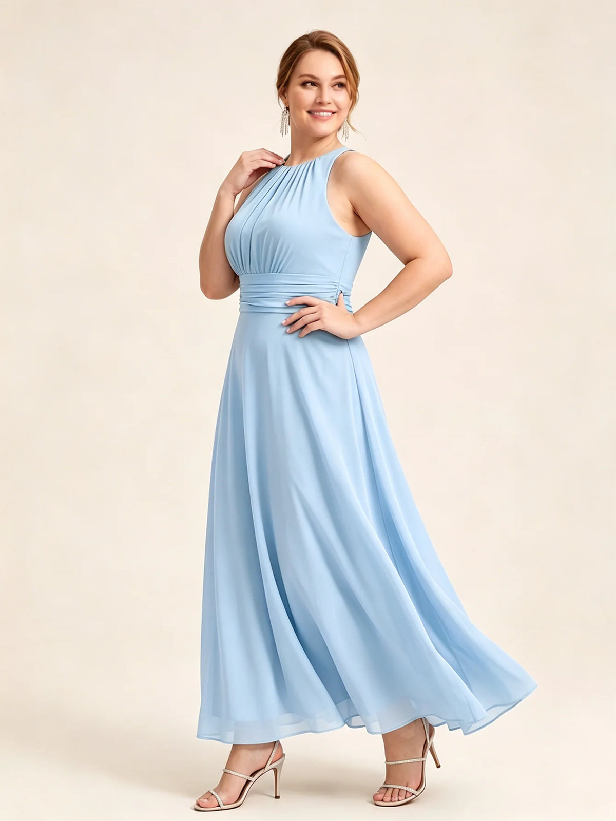 Larui Plus Size Elegant Pleated Chiffon Dress