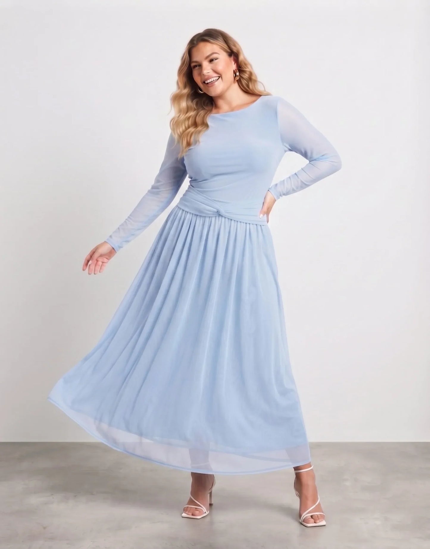 Larui Plus Size Mesh Elegant Long Sleeves Dress