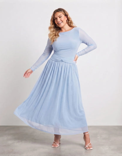 Larui Plus Size Mesh Elegant Long Sleeves Dress