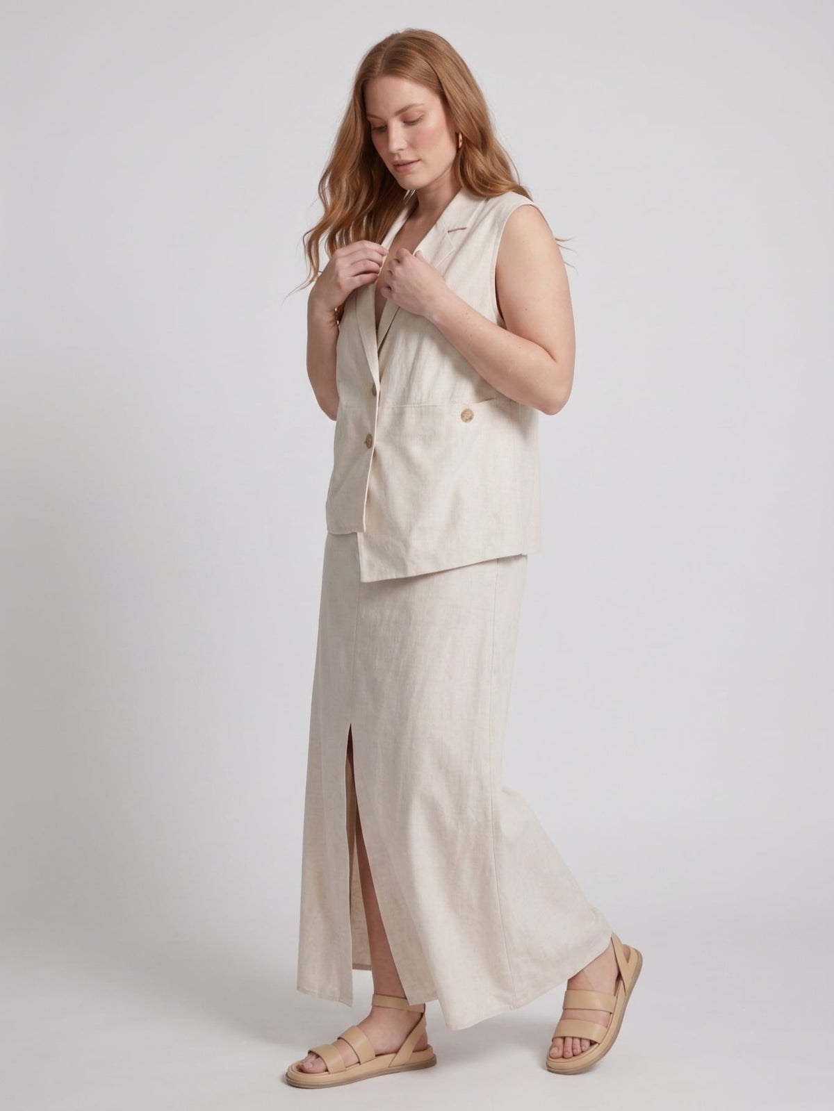 Larui Plus Size Women's LinenSkirt Set (With Asymmetric Hem Tank Top)