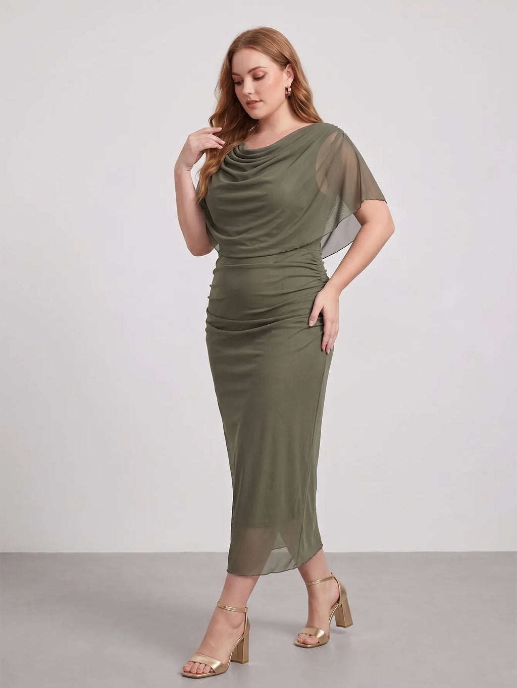 Larui Plus Size Mesh Bodycon Midi Dress