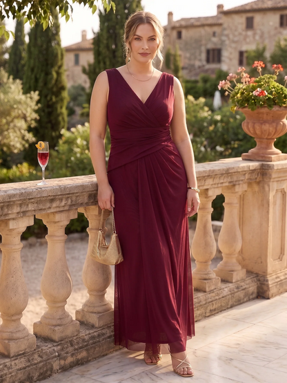 Larui Plus Size Evening Dress with Mesh Stretch Fit and Pleats