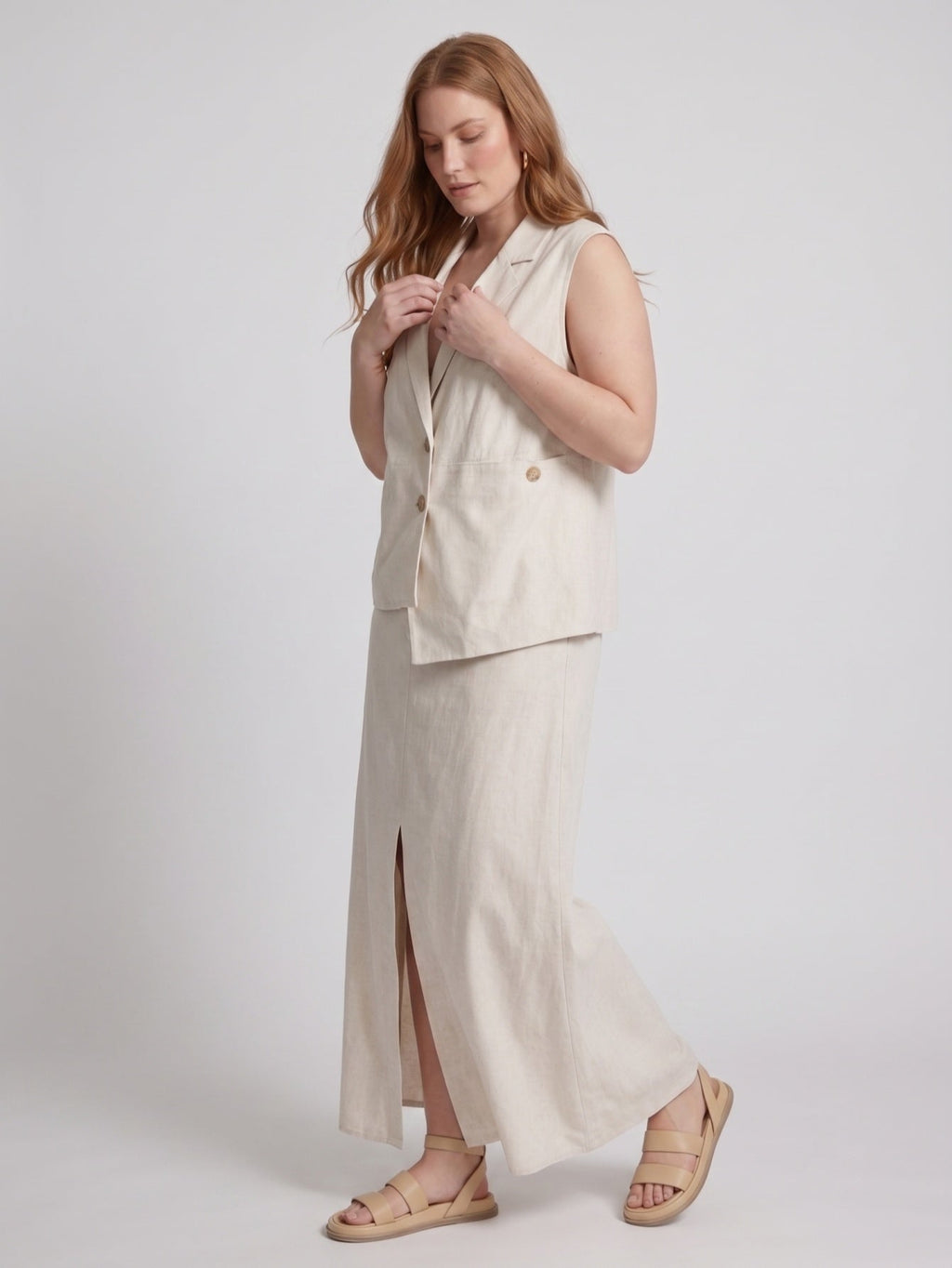 Larui Plus Size Women's LinenSkirt Set (With Asymmetric Hem Tank Top)