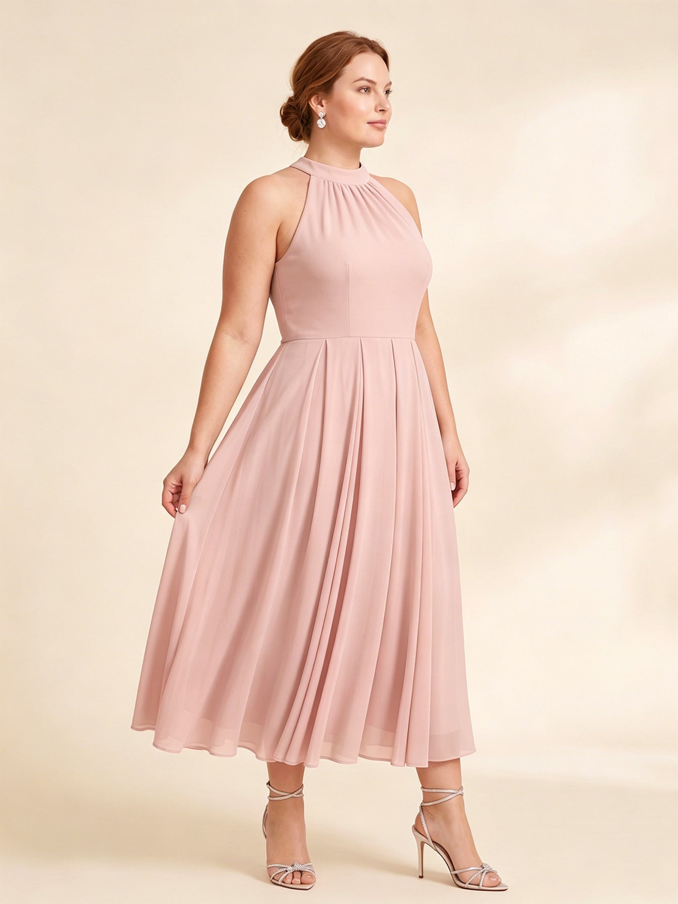 Larui Plus Size Women's Halter Neck Chiffon Dress