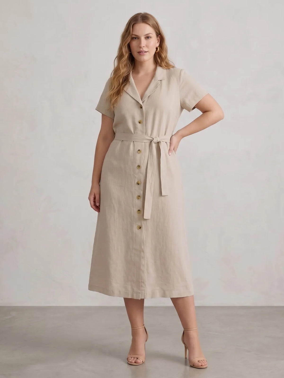 Larui Plus Size Women's Linen Dress With Belted