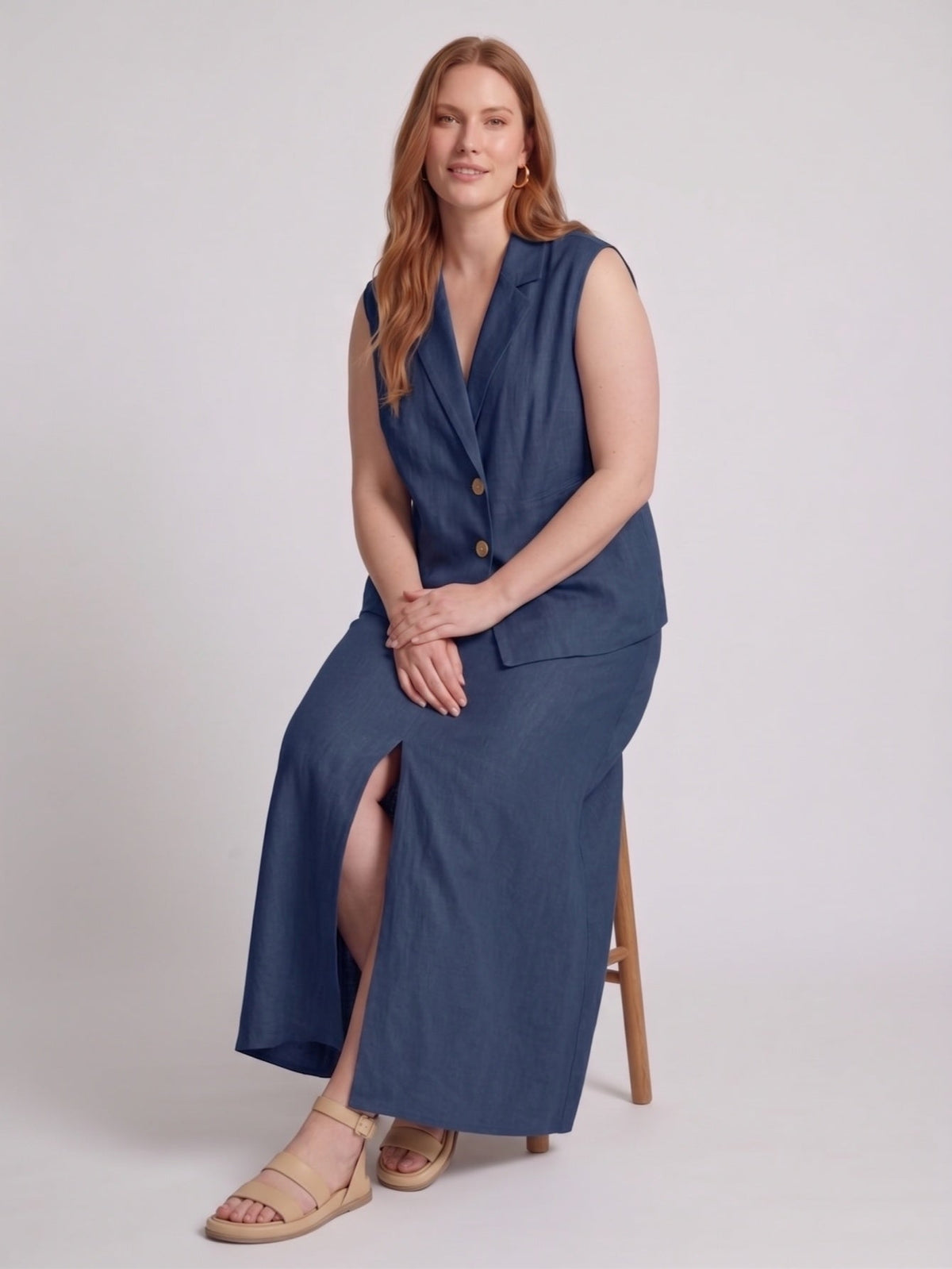 Larui Plus Size Women's LinenSkirt Set (With Asymmetric Hem Tank Top)