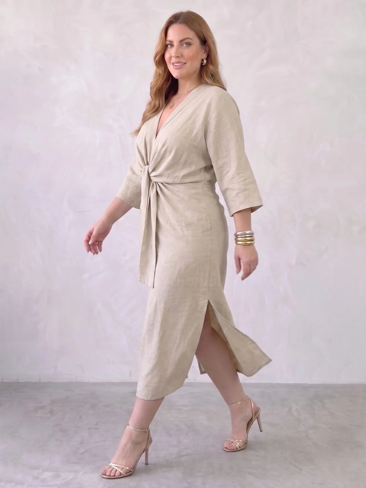 Larui Plus Size Women's Linen Pocket Dress