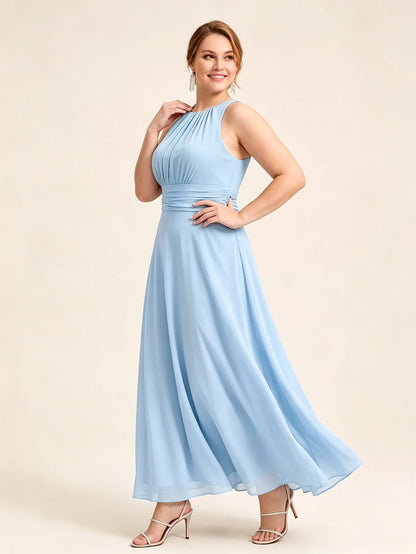 Larui Plus Size Elegant Pleated Chiffon Dress