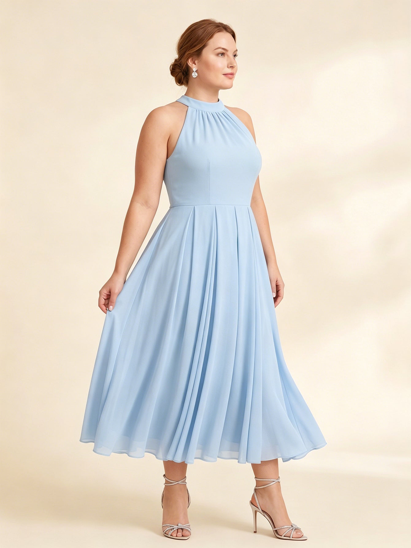 Larui Plus Size Women's Halter Neck Chiffon Dress