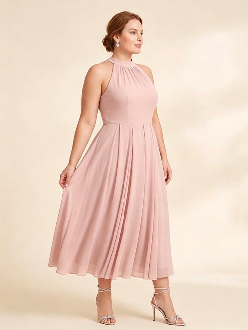 Larui Plus Size Women's Halter Neck Chiffon Dress