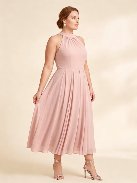 Larui Plus Size Women's Halter Neck Chiffon Dress