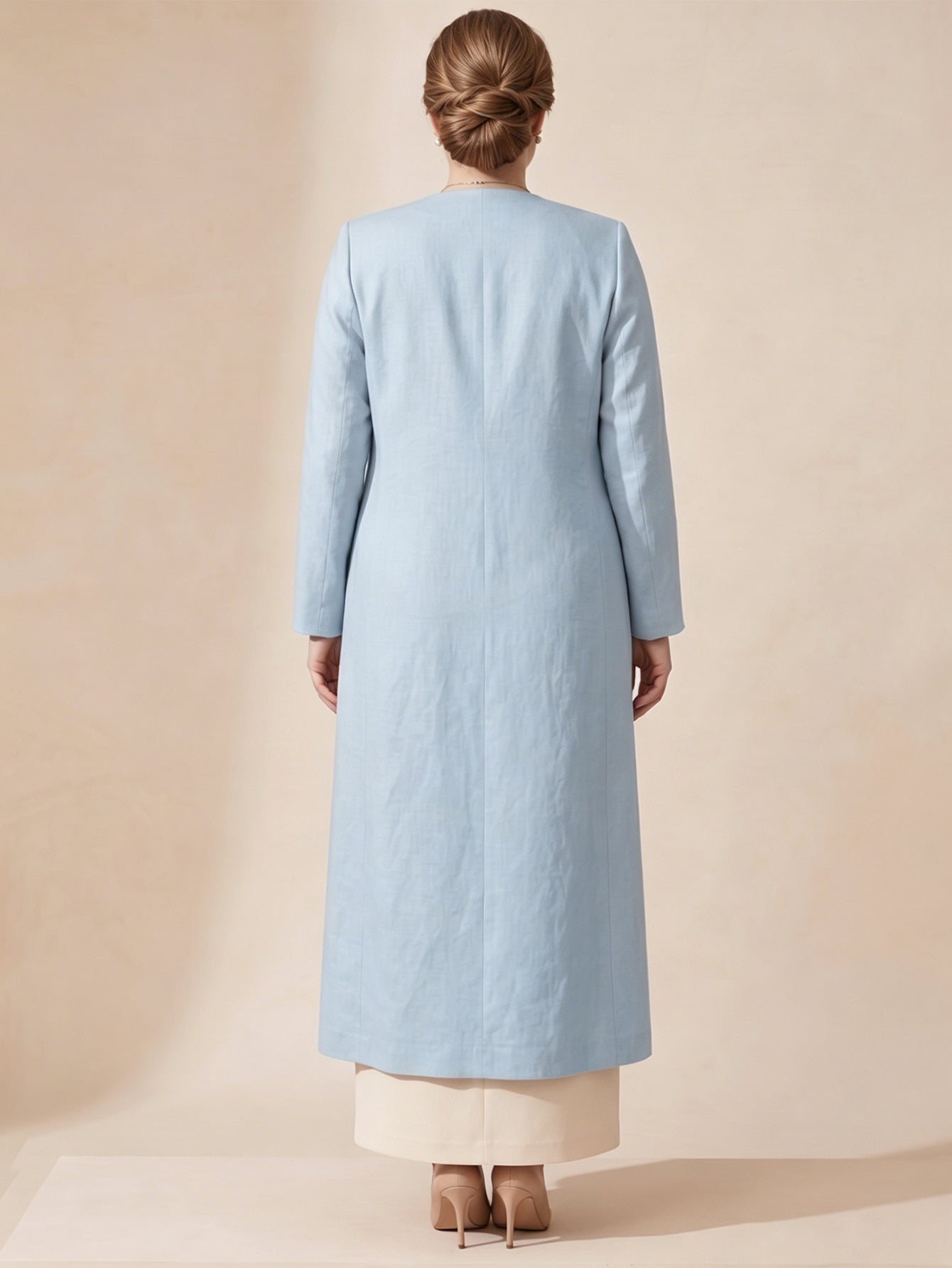 Larui Plus Size Women's Bow-Knot Wedding Long LinenCoat