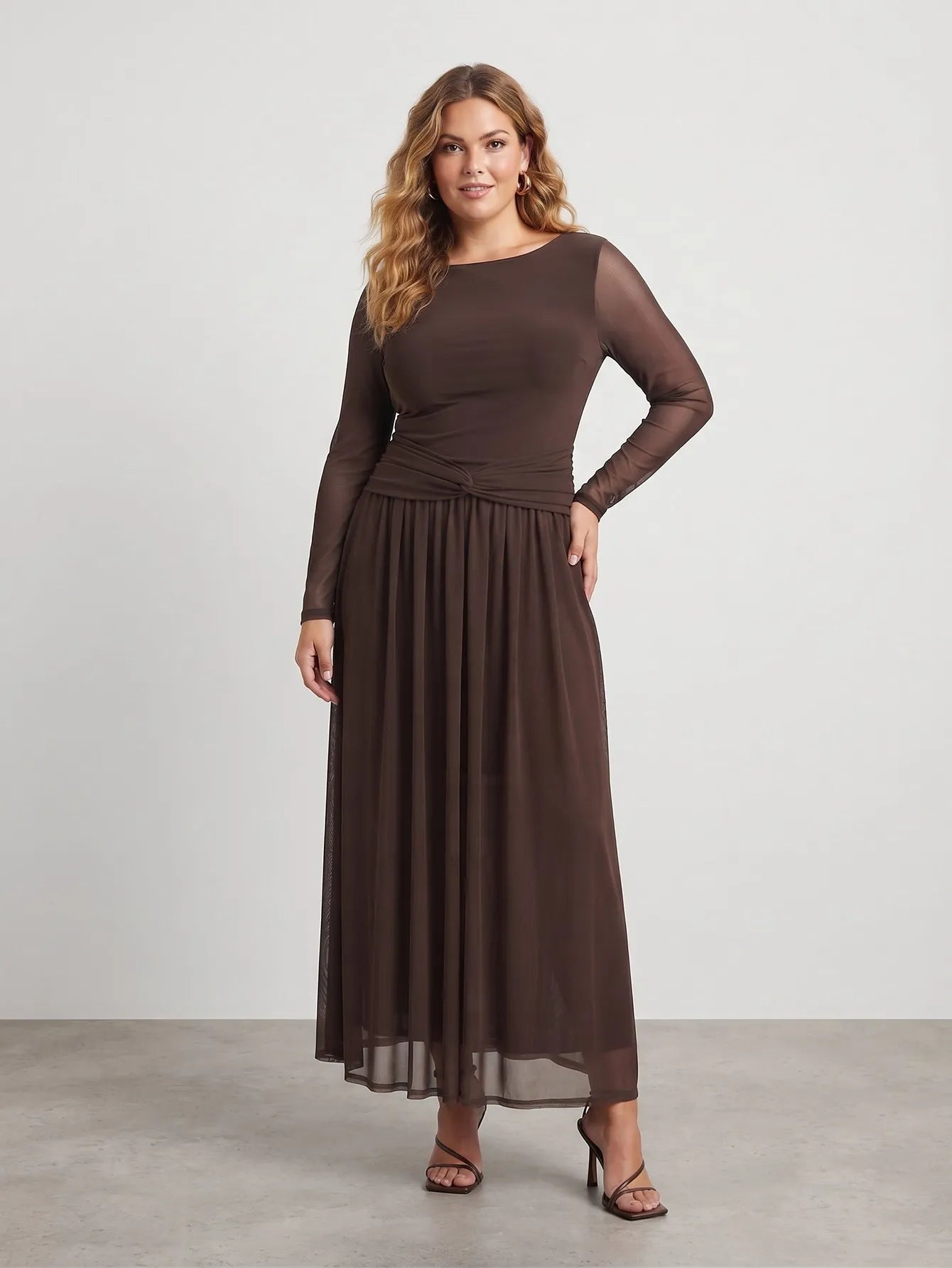 Larui Plus Size Mesh Elegant Long Sleeves Dress