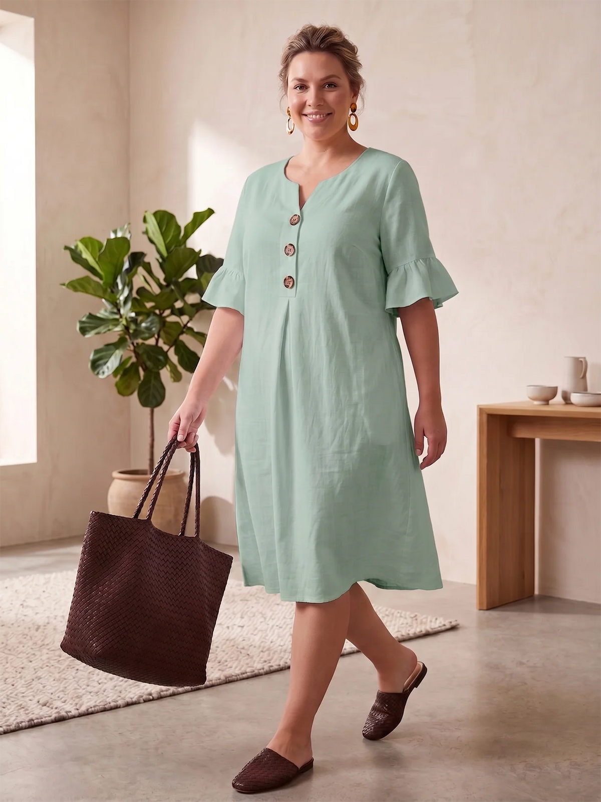 Larui Plus-Size Women's Elegant Casual Pocket Dress